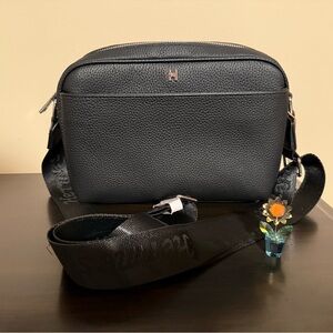 NEW Black Leather Crossbody Shoulder Bag with adjustable strap.